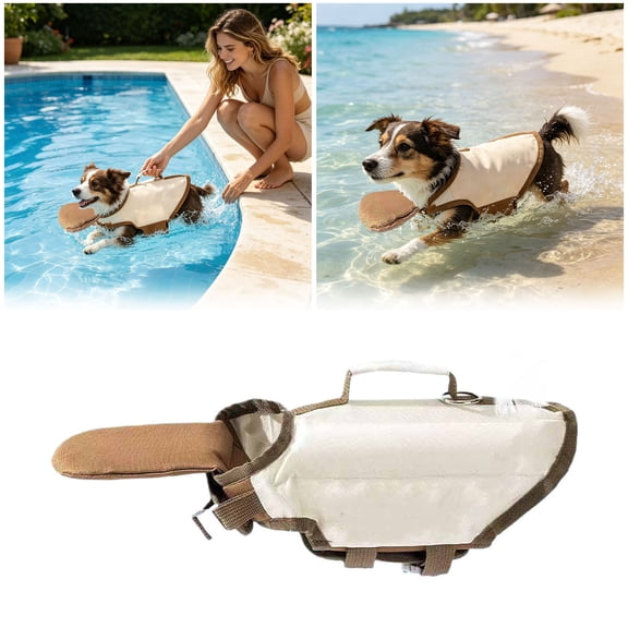 Gytml Dog Float Vest with Lift Handle, Ripstop Oxford Pet Flotation Vest, Adjustable Buckle Puppy Safety Life Preserver For Pool Beach Boating(Brown-L)