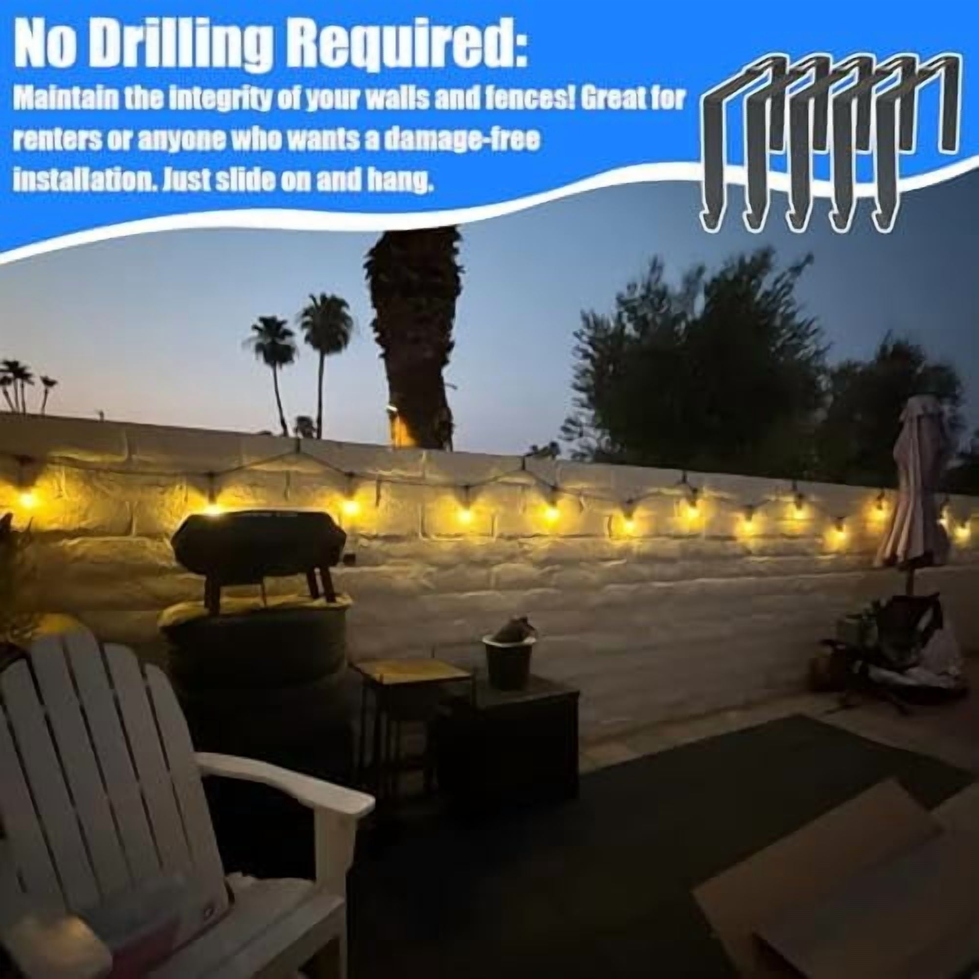 Adjustable Outdoor Light String Hooks for 3.2 - 6 inch Concrete Cinder Block Wall and Fences, 5 Pcs Metal No Drill String Light Hangers, Outside Hanging Rope Lights Cable Cord Holders Organizer