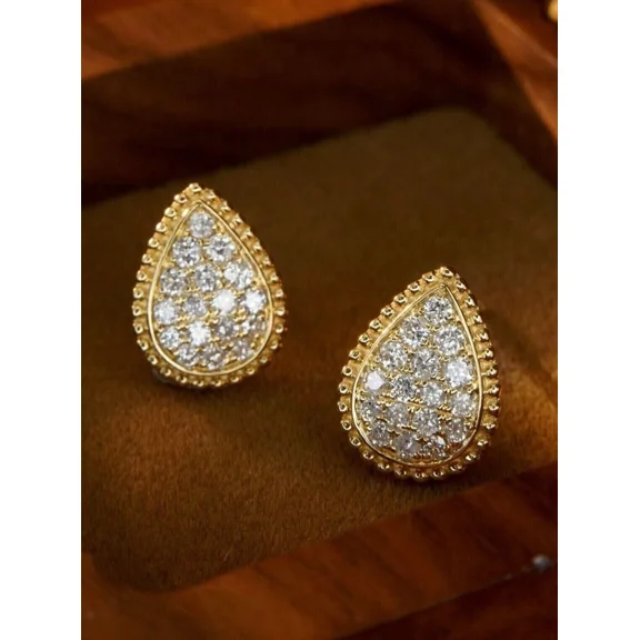 2.00Ct Round Cut Simulated Diamond Cluster Women's Wedding Pear Stud Earrings 14K Yellow Gold Plated 925 Silver For Her