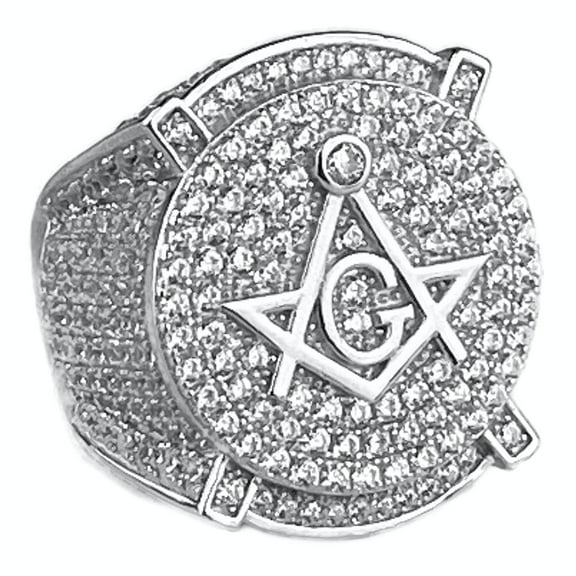 Men's Heavy Ring Real Solid 925 Sterling Silver Iced Masonic Symbol Master Mason Size 9