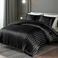 thumbnail image 6 of Whale Flotilla 3-Piece Reversible Silky Soft King Size Comforter Set, Luxury Stripe Satin Oversized Comforter Bedding Set with 2 Satin Pillowcases, Lightweight Duvet for All Seasons, Black, 6 of 8