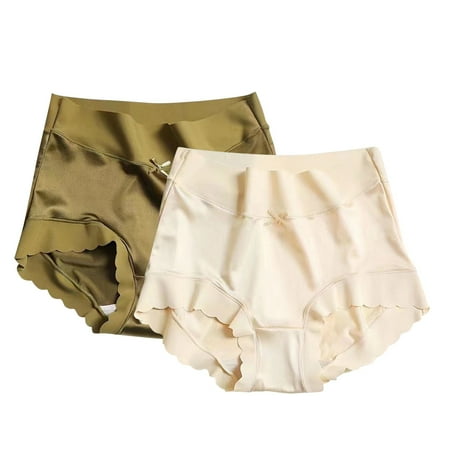 HCURIBAD Panties for Women 2 PCS Women s High Waisted Satin No Trace Panties Stretchy Plus Size Triangle Panties  Underwear Women Pack  Seamless Underwear  No Show Underwear Brown L