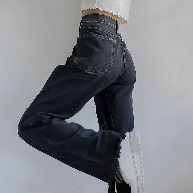 Women's Gray Black High Waist Two Tone Color Mom Jeans Jeans Denim Pants