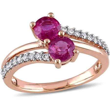 Tangelo 4/5 Carat T.G.W. Pink Sapphire and 1/5 Carat T.W. Diamond 10kt Rose Gold Double-Row Two-Stone Ring