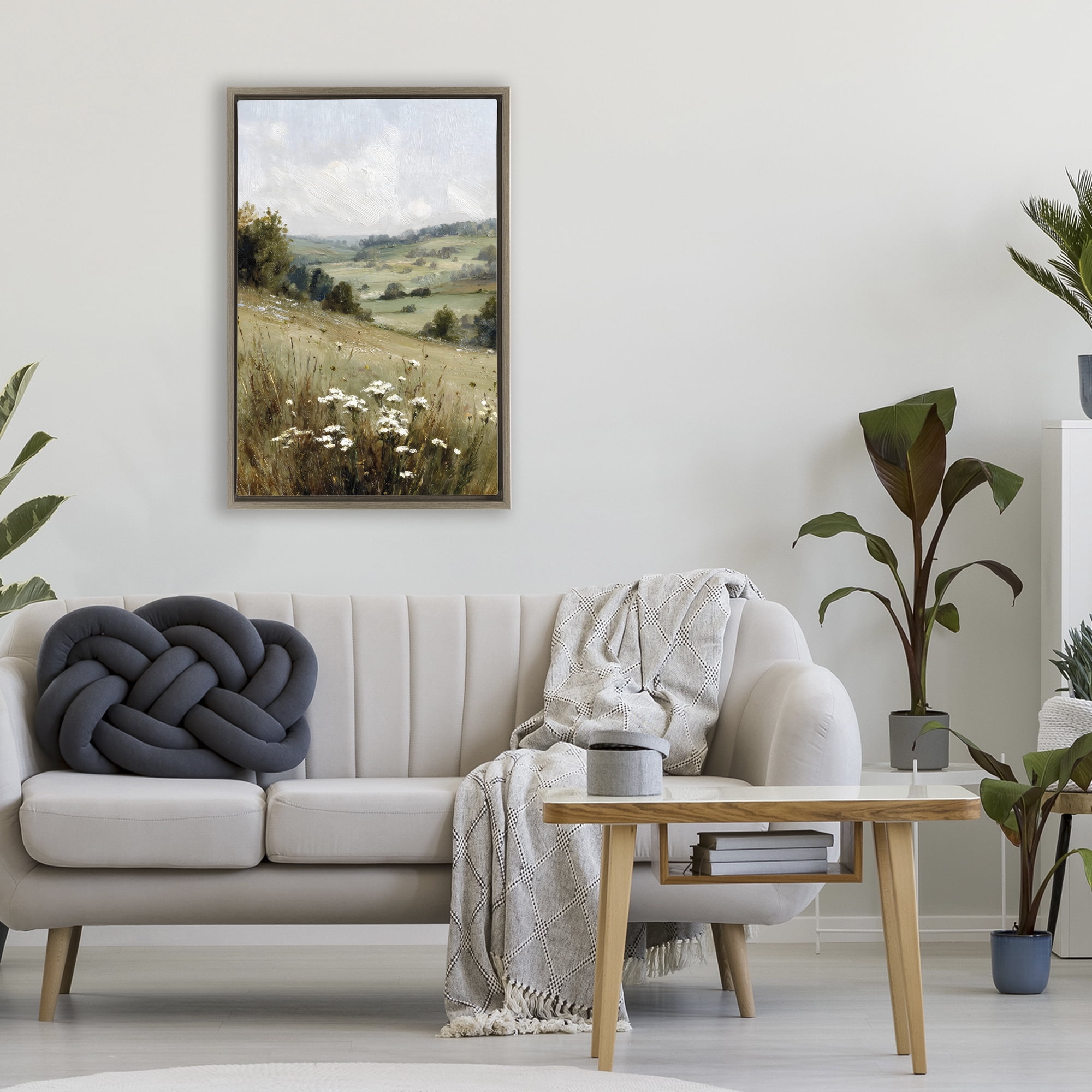 Stupell Industries Hill of White Flowers Brown Framed Floater Canvas Wall Art, design by Petal Prints Design