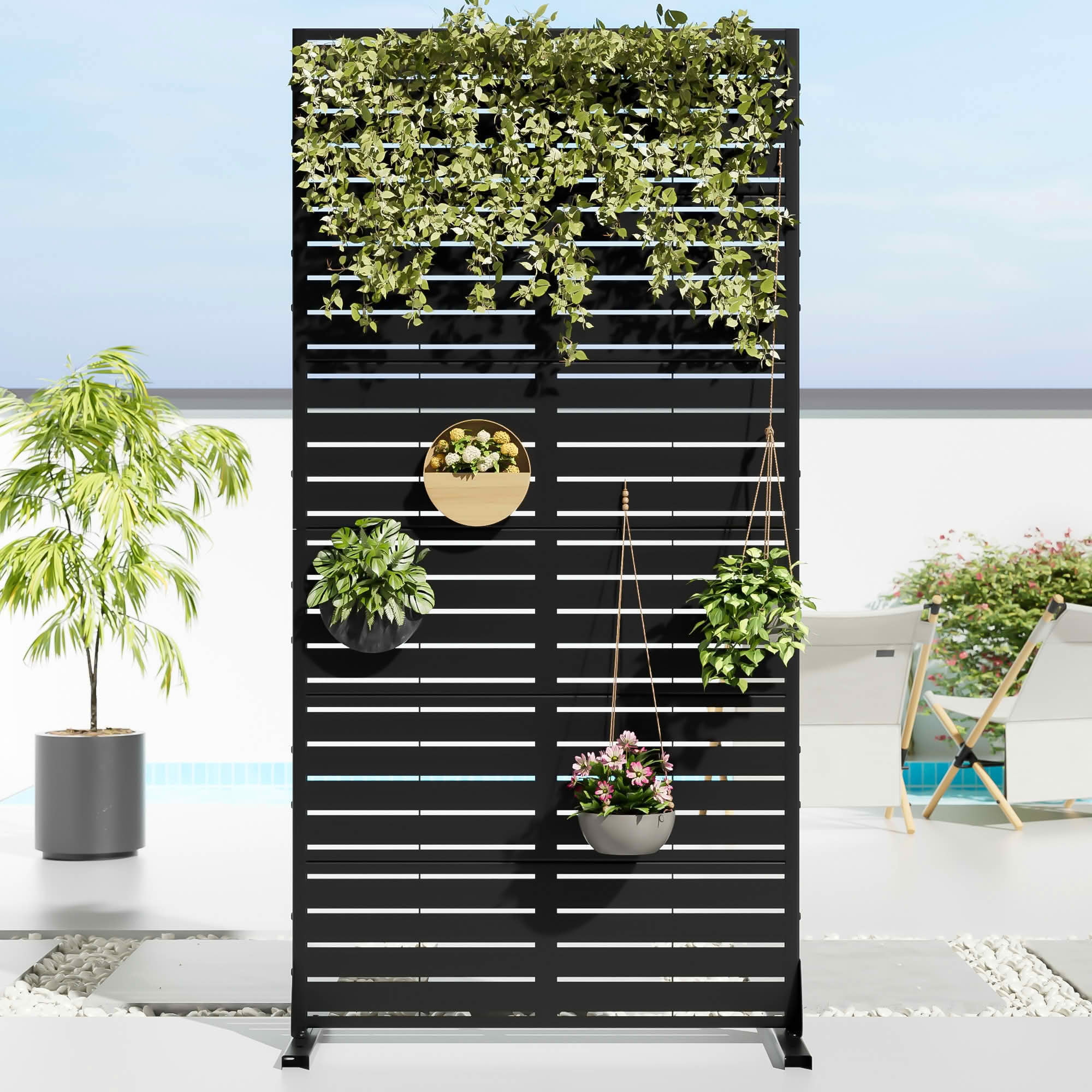 MAYEERTY 72x35x16 Inch Black Louvered Galvanized Steel Privacy Screen, 6 Piece Set for Outdoor Street