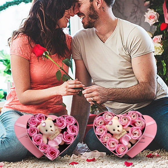 Xihbxyly Jabón de Rosas para San Valentín, Juego de 10 Flores de Baño, Caja de Corazón con Nudo de Mariposa, Lujoso Jabón de Manos o Baño, Perfecto para Amigos, Regalo para Festivales, 17 X 15,5 X 5