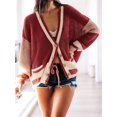 thumbnail image 6 of Womens V Neck Cardigan Sweaters Color Block Button Oversized Long Sleeve Open Front Knit Sweater Coats Brick Red S, 6 of 7