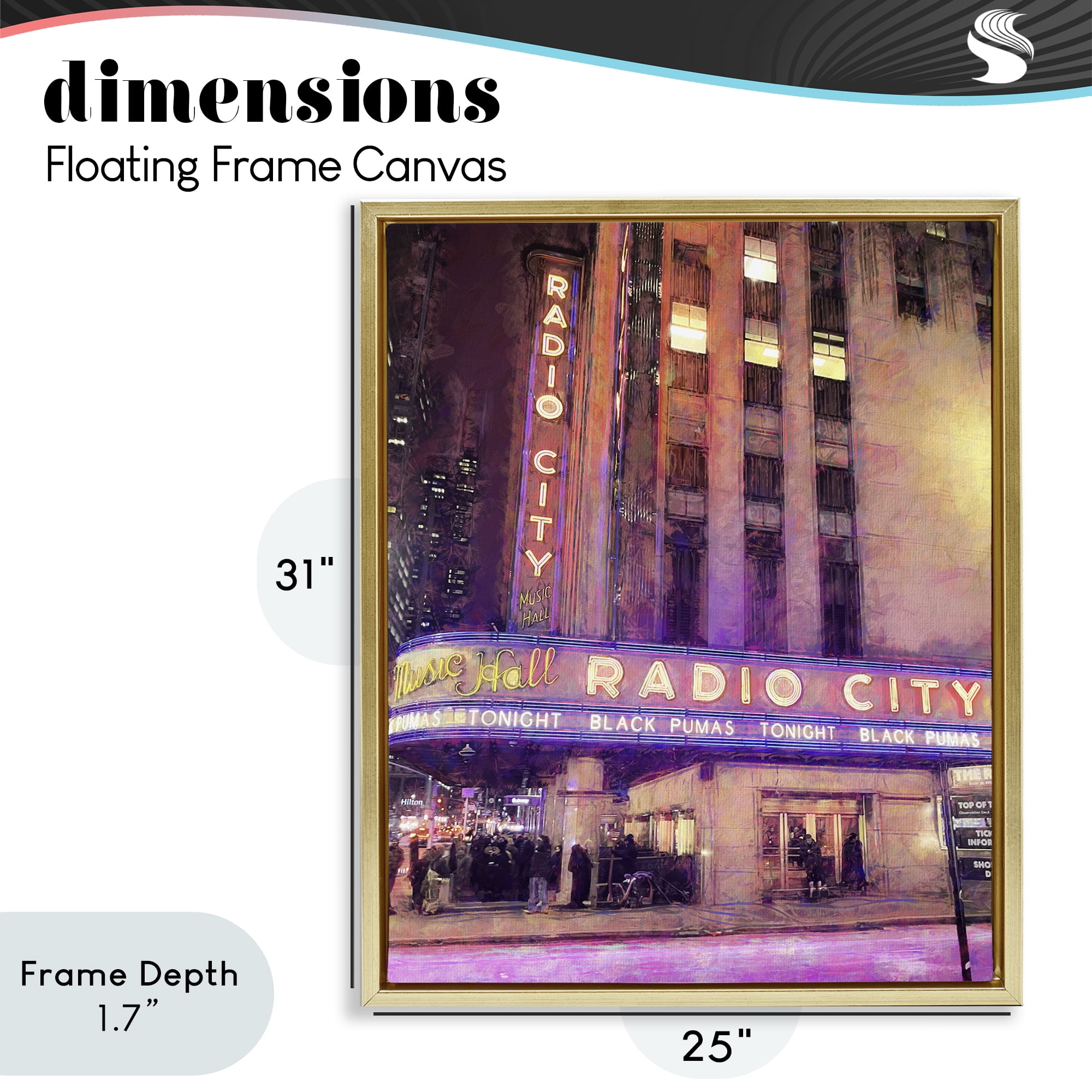 Stupell Industries Radio City Music Hall Gold Framed Floater Canvas Wall Art, design by Grotto Studios