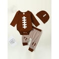 thumbnail image 3 of Cute Baby Boy Girl Clothes 3M 6M 12M 18M Newborn Infant Football Romper Onesie Pants Hat Fall Thanksgiving Outfits Clothing Set, 3 of 10