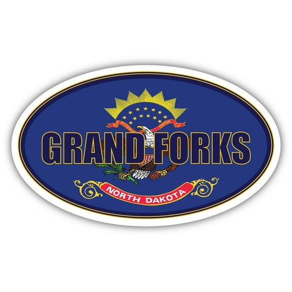 Grand Forks City North Dakota State Flag | ND Flag Grand Forks County Oval State Colors Bumper Sticker Car Decal 3x5 inches