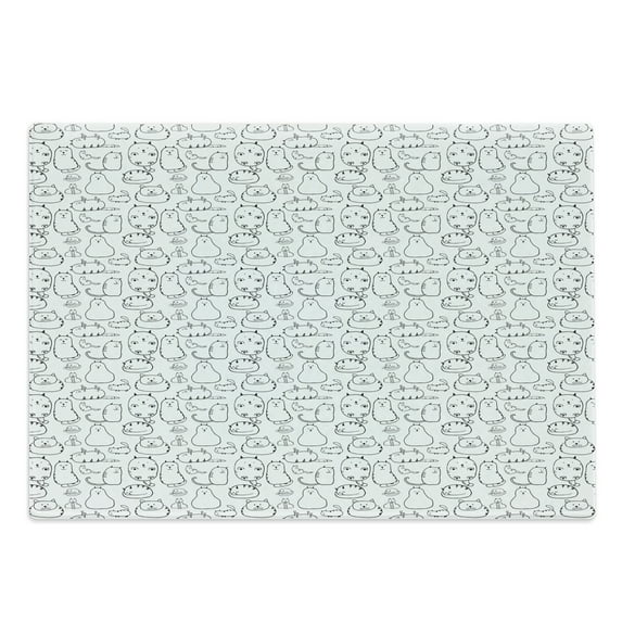 Cat Cutting Board, Lazy Furry Feline Doodles Sleeping Silly Playful Pets Whiskers Sketch Art Monochrome, Decorative Tempered Glass Cutting and Serving Board, Large Size, Black White, by Ambesonne