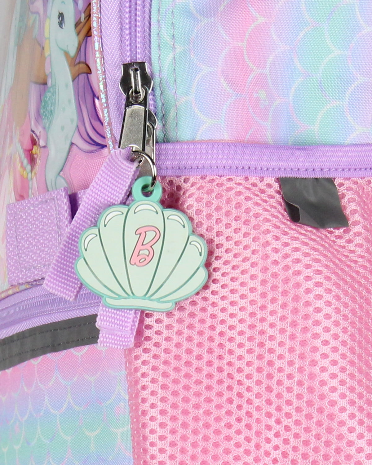 Barbie Mermaids 5-Piece 16" Girls Backpack School Lunch Bag Set with Gadget Case Carabiner and Rubber Zipper Dangle