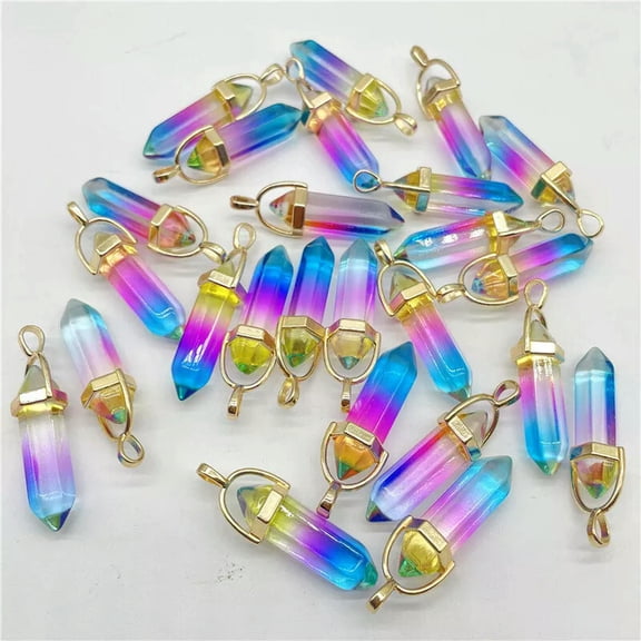 QQTDFG Wholesale Mixed Crystal 10pcs Hexagonal Column Stone Pendants for Jewelry Making-default