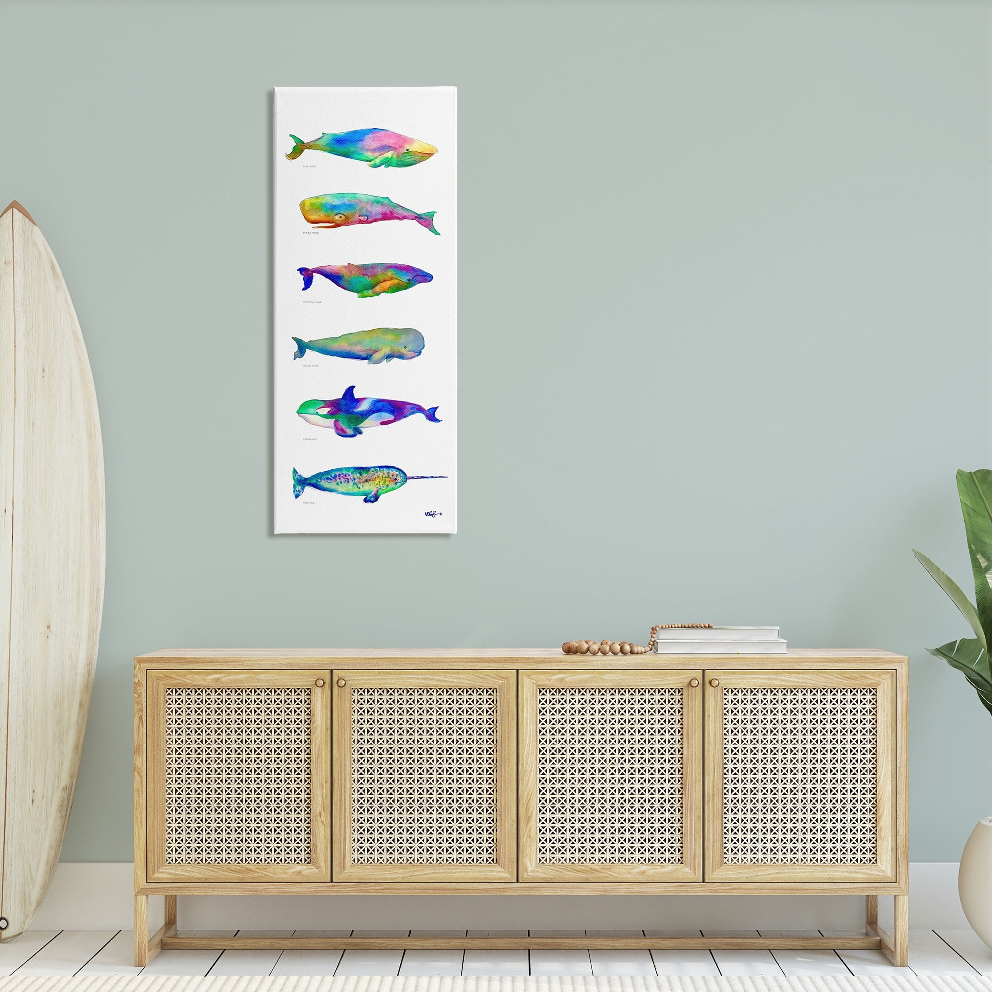 Stupell Industries Bold Kaleidoscopic Whale Narwhal Types Sea Life Chart, 20 x 48, Design by MB Cunningham