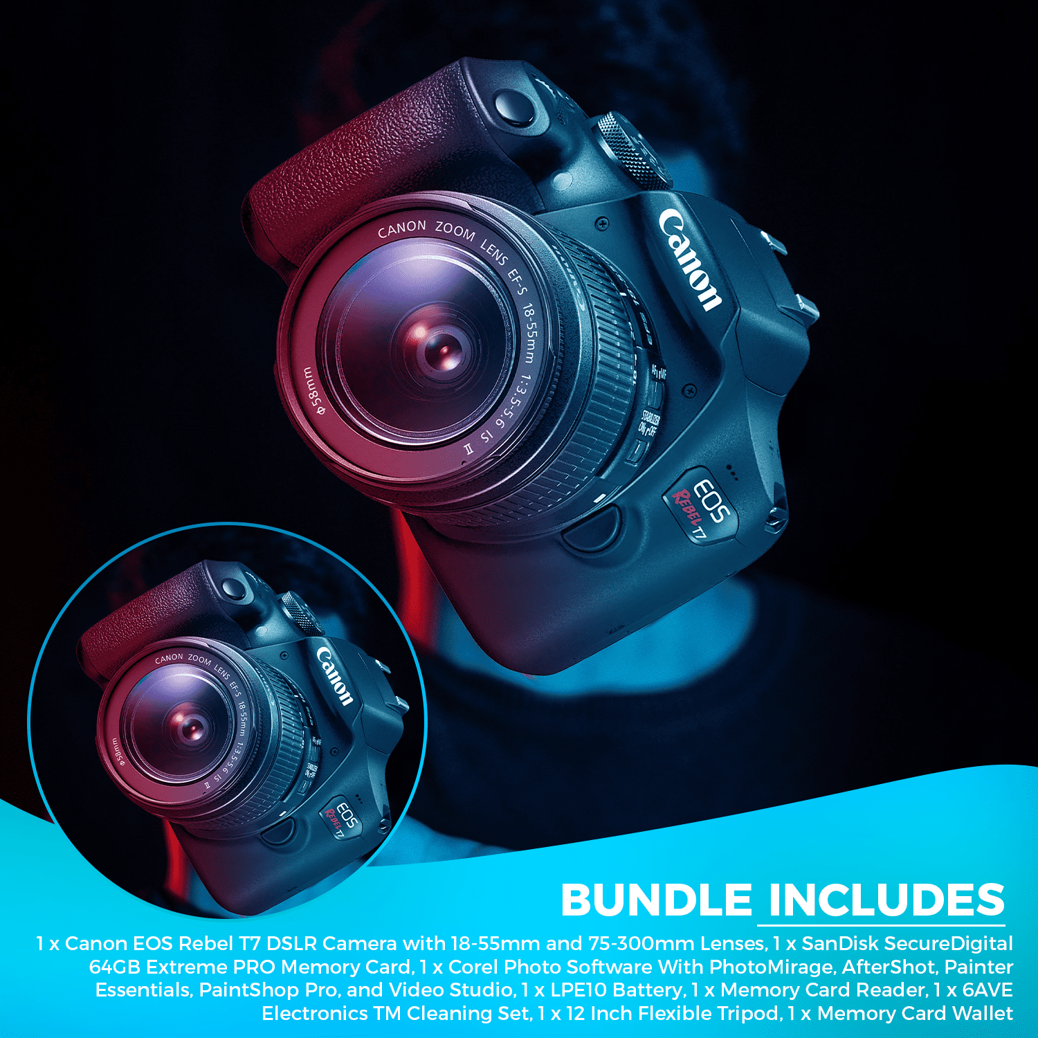 Cámara DSLR Canon EOS Rebel T7 con lentes de 18-55mm y 75-300mm - Foto del  Recuerdo