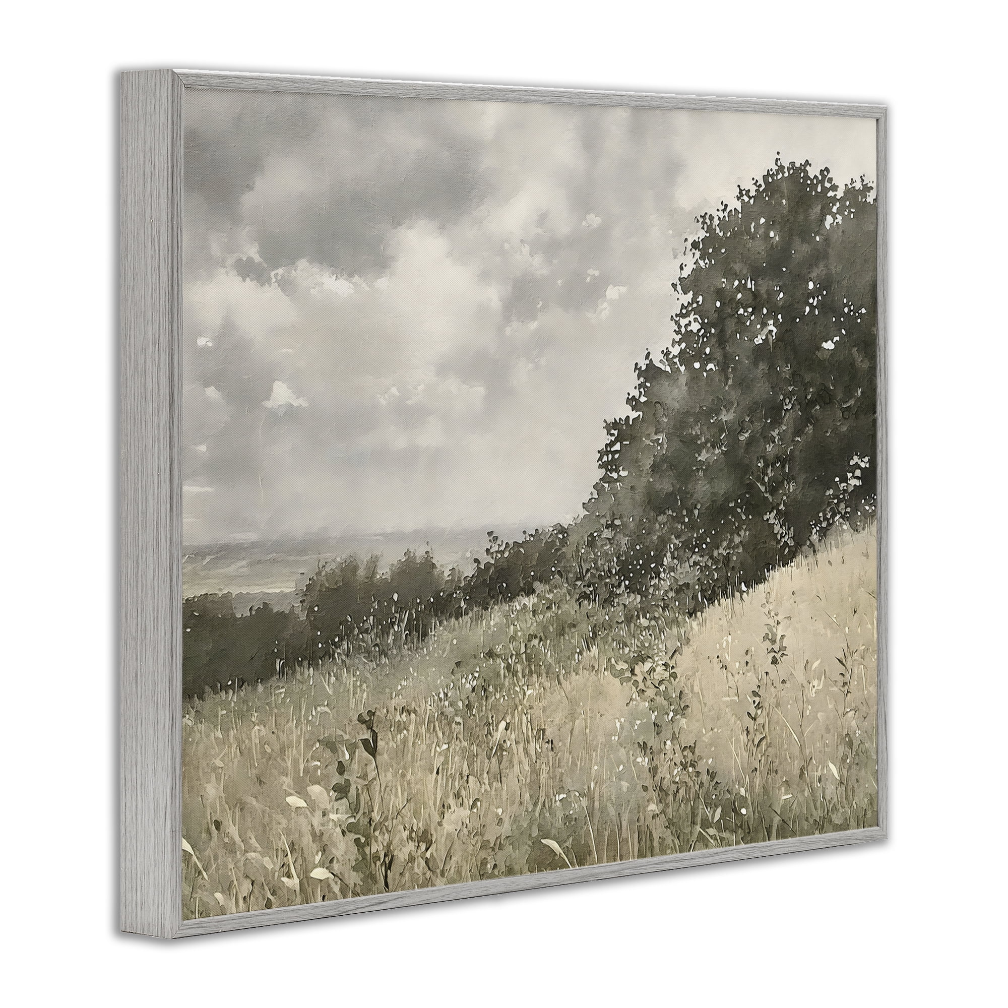 Stupell Industries Soft & Subtle Meadow Landscape Gray Framed Giclee Art, design by Riley B