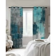 thumbnail image 3 of Teal Grey Blackout Curtains, Light Blocking Print Window Curtains, Modern Oil Painted Abstract Art Aesthetics Thermal Insulated Window Drapes for Living Room Kitchen Cafe 2 Panels, 55"W x 39"L, 3 of 9