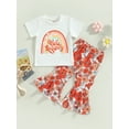 thumbnail image 3 of Kids Girls Clothes Suits Letter Rainbow Print Short Sleeve Crew Neck T-Shirts and Floral Print Flare Pants 2Pcs Suit 1-6 Years, 3 of 9