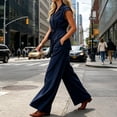 thumbnail image 6 of Naotn Womens Summer 2 Piece Outfits Casual Blazer Collar Short Sleeve Lace Up Shirt and Wide Leg Pants Sets Dressy Business Matching Suit Sets, 6 of 6
