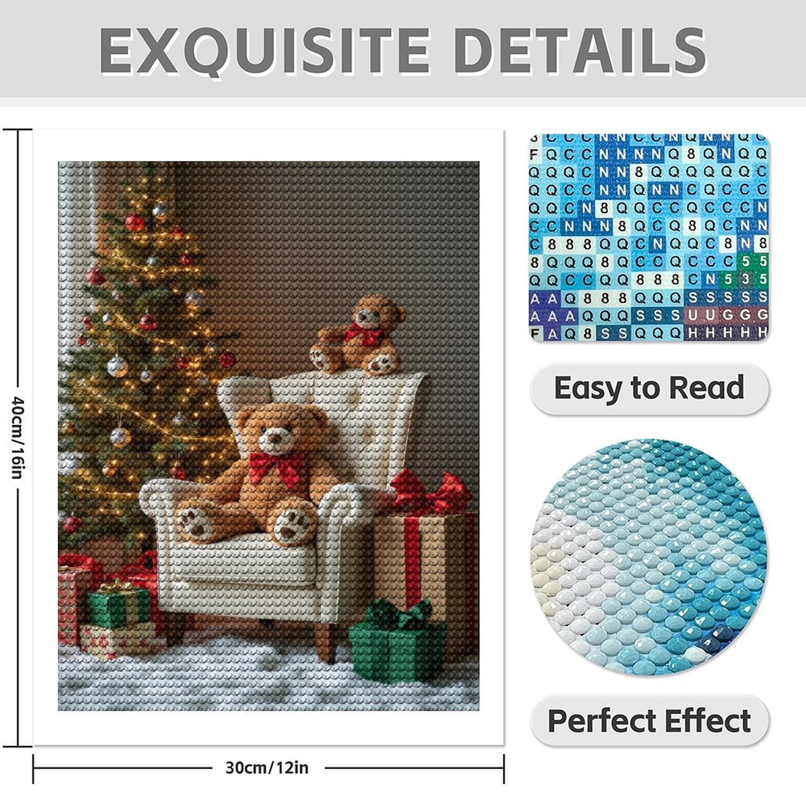 Diamond Art Kit for Adults, Christmas Tree Teddy Bears S Diamond Painting for Adults Beginners, 5D DIY Diamond Art Painting Kits, Colorful Diamond Painting Craft for Home Decor 12x16