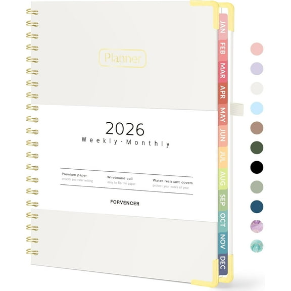 2026 Planner, Hardcover Calendar, Weekly and Monthly Planners, January 2026 to December 2026, 8.5 inches x 11 inches, Spiral Binding, with Labels, Inner Pocket, Office, Home, and School Notebook, A4