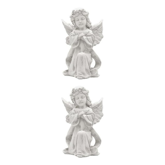 Maytalsory Resin White Angel Statue Elegant Desktop Decor Collection Window Props for Christmas prayer hold hands 2Set
