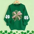 thumbnail image 2 of Xdegoge Women's Long Sleeve Crewneck Sweater with Glitter Clover Print, Festive St. Patrick's Day Graphic Pullover for Holiday Celebrations, 2 of 5