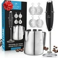 thumbnail image 2 of Zulay Kitchen Premium Gift Milk Frother Complete Set - Handheld Foam Maker, Stencils & Frothing Pitcher Set - Whisk Drink Mixer for Coffee - Mini Blender for Cappuccino, Frappe - Black, 2 of 4