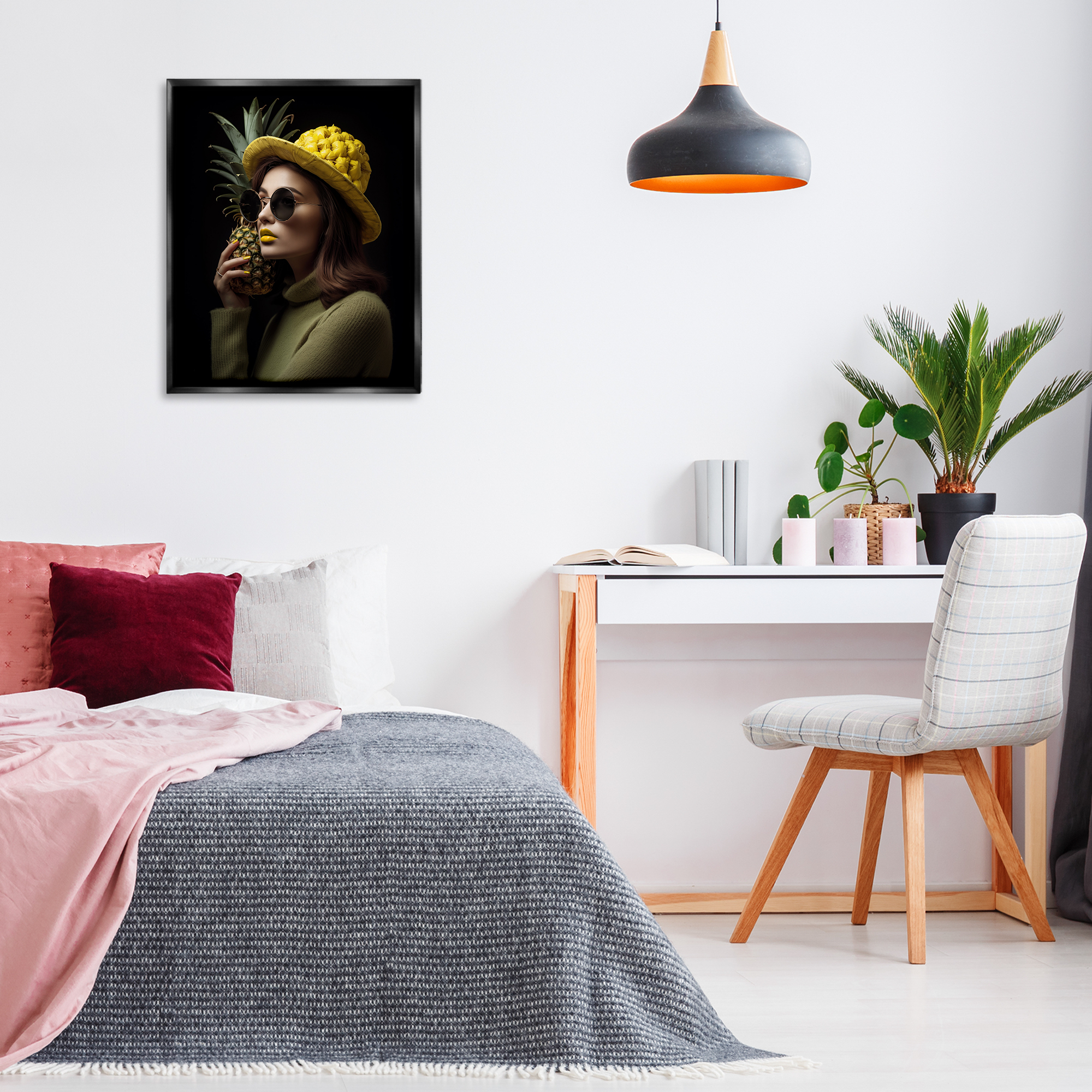 Stupell Industries Chic Tropical Woman Novelty Painting Black Floater Framed Art Print Wall Art, 25 x 31