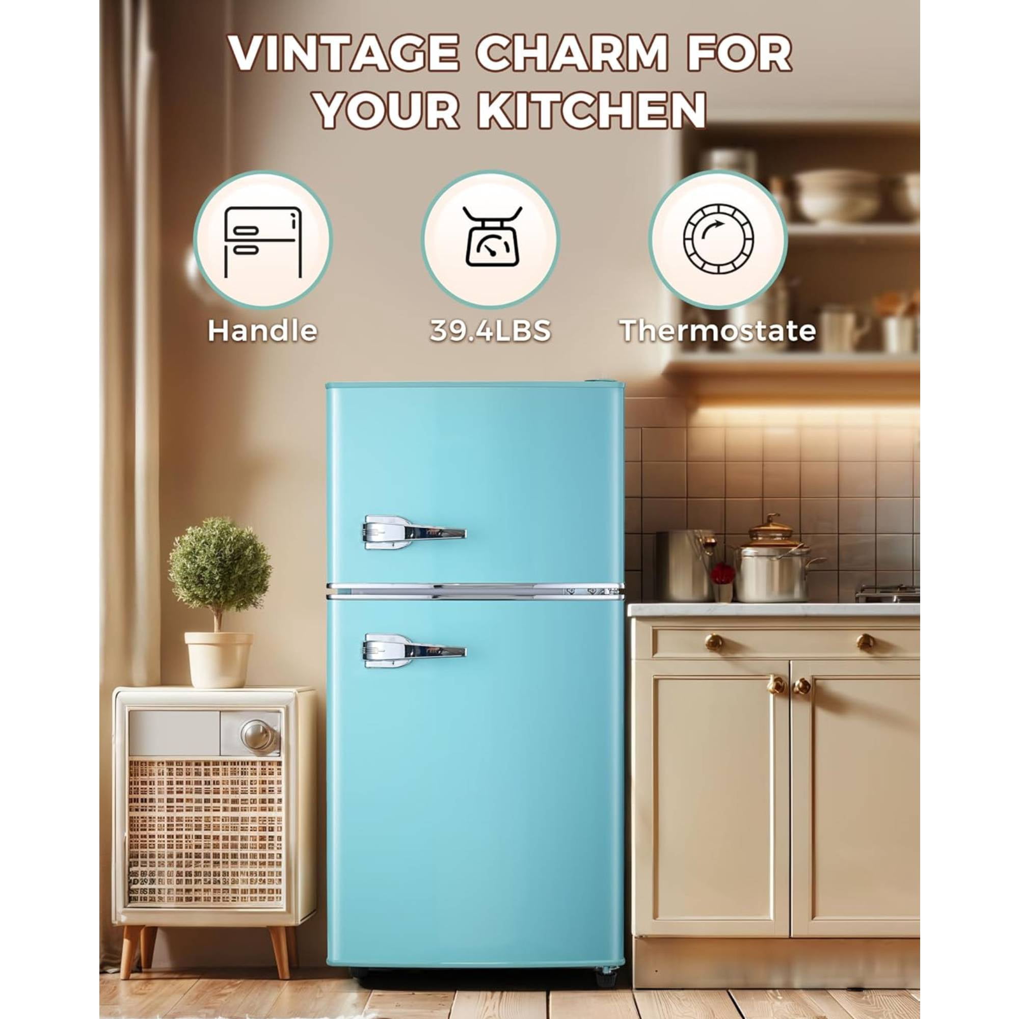 3.2 Cu.Ft Compact Refrigerator Mini Fridge with Freezer,Single Door Small Refrigerator Adjustable Thermostat Energy-efficient Low Noise For Bedroom, Office, Kitchen, Light Blue