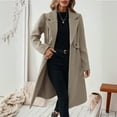 thumbnail image 5 of Women's Long Wool Blend Trench Coat,Classic Notch Lapel Double Breasted Overcoat,Slim Fit Mid-Length Fall Winter Coat for Women,Elegant Formal Outerwear with Pockets,Warm Dressy Longline Coat Khaki L, 5 of 7