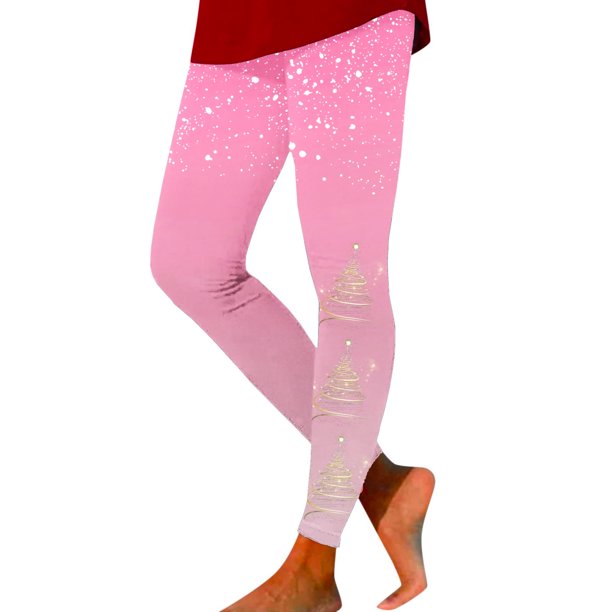 Gibobby Leggings deportivos mujer Leggings de yoga ajustados con estampado navideño degradado para mujer cuatro(Rosa,G)