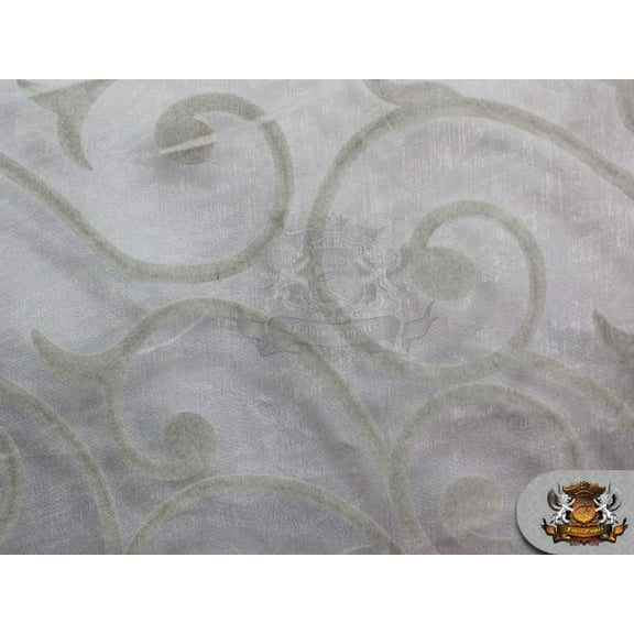 Organza Flocking Swirl Fabric GREY / 58" Wide / Sold by the yard
