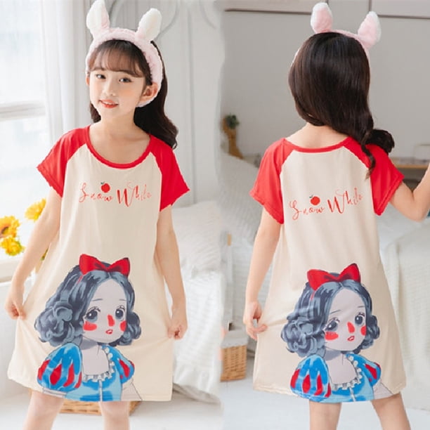 Blancanieves Frozen Elsa Vestido de dormir para niños Puntada Manga corta Verano Nueva caricatura Princesa Chica Ropa de dormir Onesie Kids16 altura 130-140 cm Gao Jinjia LED