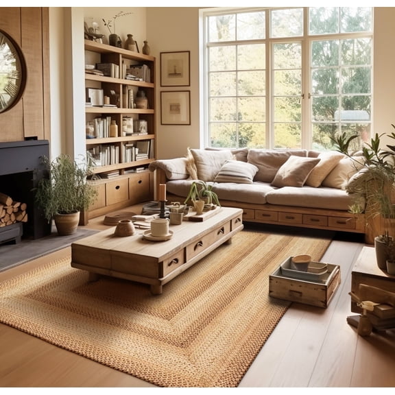 Homespice Cookie Dough Brown Braided Rect. Rug 8x10', Perfect Large Braided Rug for a Country Home Decor Bedroom and Living Room | Braided Jute Rug