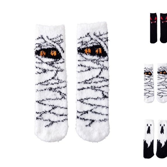 Halloween Spooky Fuzzy Socks Comfy Plush Thermal Sleeping Socks Halloween Themed Casual Home Socks Gift B