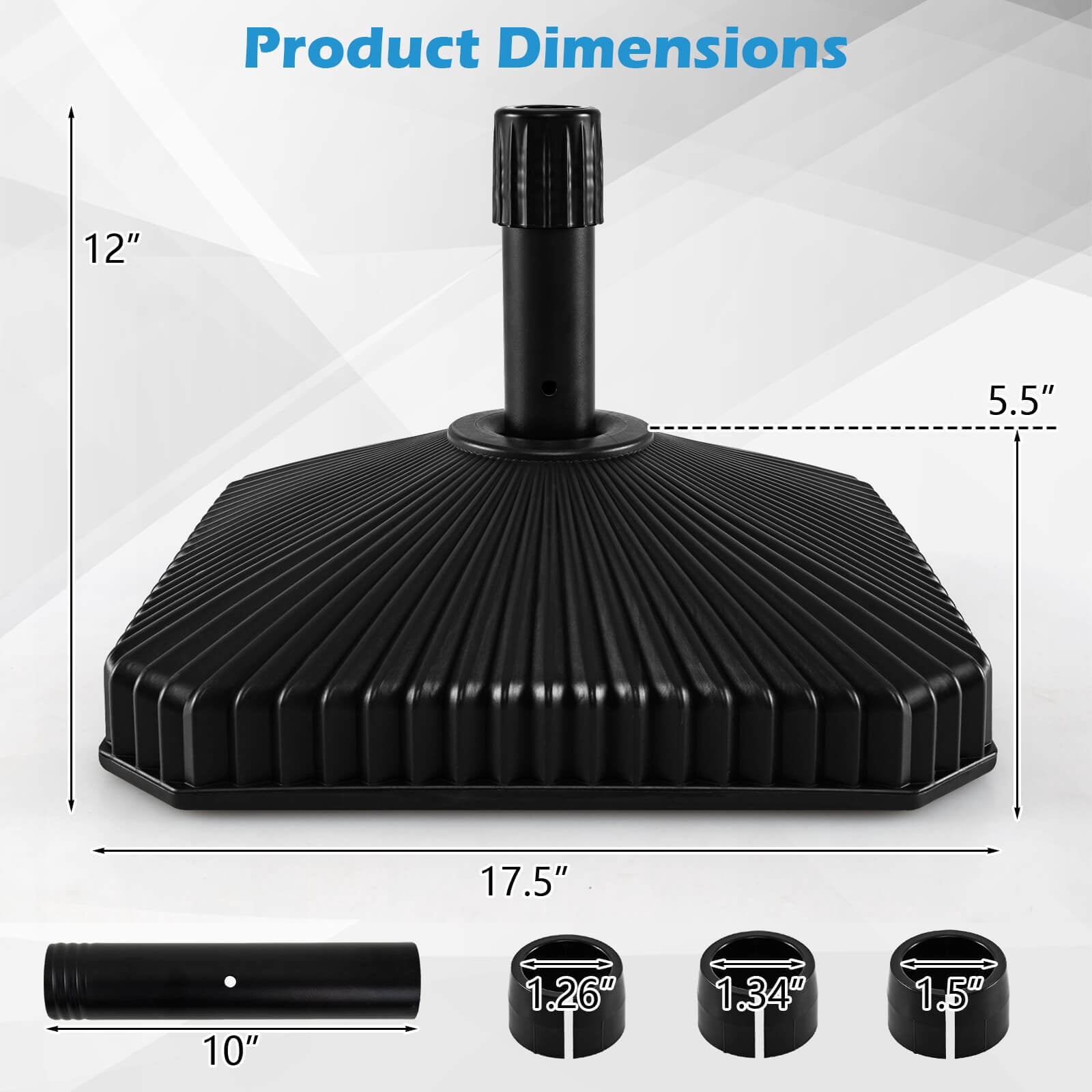 Costway 17.5" Square Umbrella Base with Refillable Reservoir for Water & Sand for Poolside