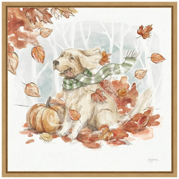 Amanti Art Autumn Dogs II Framed Canvas Wall Art Print