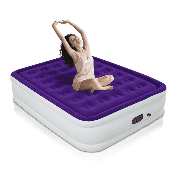 LussoAmor Full Size Air Mattress with Built in Pump,18" Air Bed with 3 Mins Self-Inflation/Deflation,Blow up Mattress for Camping, Home & Guest ,600lb, Purple