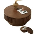 thumbnail image 6 of 31.5" Round Fluted Drum Coffee Table with Hidden Storage, Modern Slatted Accent Table for Living Room & Small Spaces,Walnut, 6 of 9