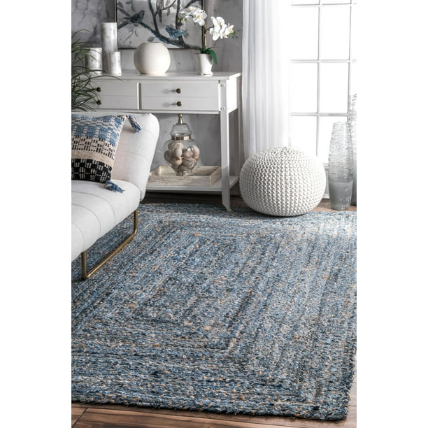 nuLOOM Hand Braided Otelia Denim And Jute Area Rug or Runner