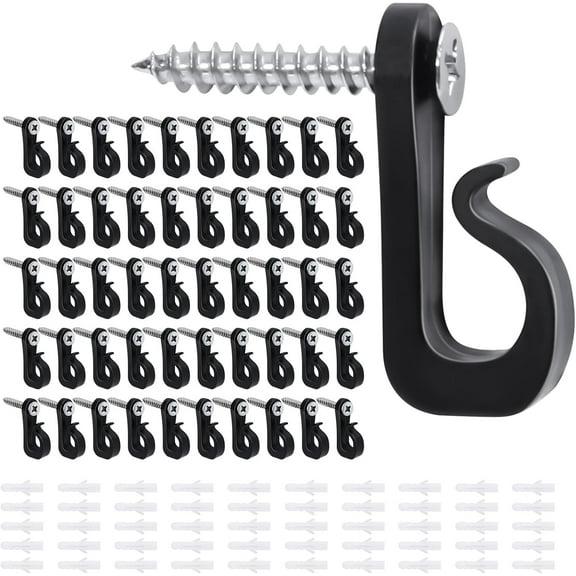 50Pcs String Light Hooks,Black Screw Hanger Hooks Light Clips for Outdoor String Lights Led Light Christmas Light Ornament Hooks