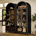thumbnail image 4 of Flictozena 70" Tall Bar Cabinet, Arched Farmhouse Whiskey Station with Glass Doors, Wine Rack & Glasses Holder, Liquor Cabinet for Kitchen, Living Room, or Dining Room, Black, 4 of 7