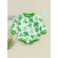 thumbnail image 2 of FEORJGP Infant Boys Girls Sweatshirt Romper Newborn Baby Long Sleeve Jumpsuit Cute Shamrock Print Round Neck Bodysuit Kids Loose Casual Playsuit, 2 of 9
