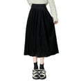 thumbnail image 3 of Seyurigaoka Women Juniors Velvet Pleated Skirts Casual Solid Color Autumn Elastic Waist Long A-line Skirts Streetwear for Teen Girls, 3 of 9