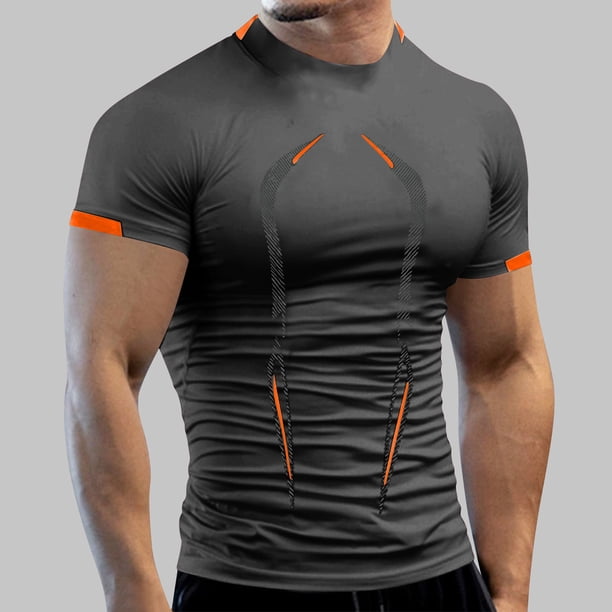 Mens Casual Botón Arriba Camisas Manga Corta Entrenamiento de Fitness de Verano Transpirable Secado Camiseta, 100% Poliéster Deportes de Moda Superior para Hombres