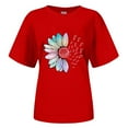 thumbnail image 4 of Tees Tops For Women T-Shirts Vintage Floral print Round Neck Short Sleeve Casual Versatile Slim Fit Layer Clothes Red XL, 4 of 4