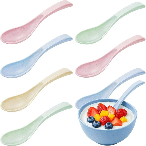 JamY Home 8 Pieces Wheat Straw Plastic Spoon Portable 6 Inches Colourful Unbreakable Meal Dinner Soup Spoon Safe for Dishwasher and Microwave