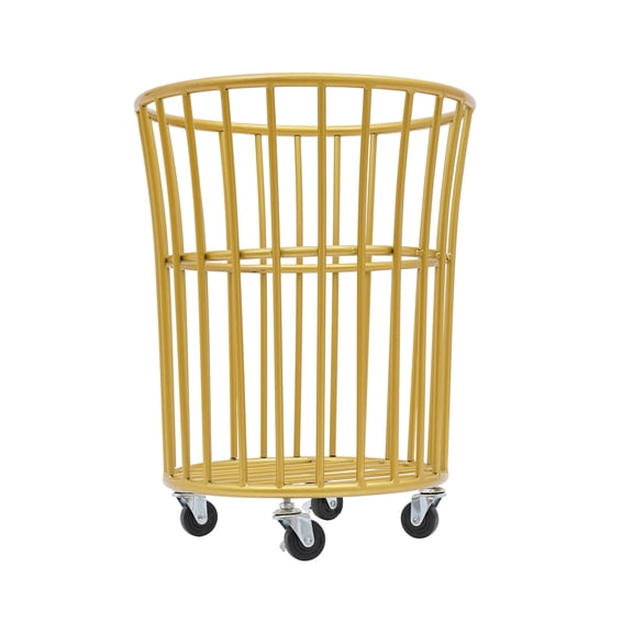 Metal Laundry Basket, Laundry Basket with Wheels, Rolling Laundry Basket with Wheels for Laundry Rooms, Bathrooms, Bedrooms, Closets, Dormitories (Gold)